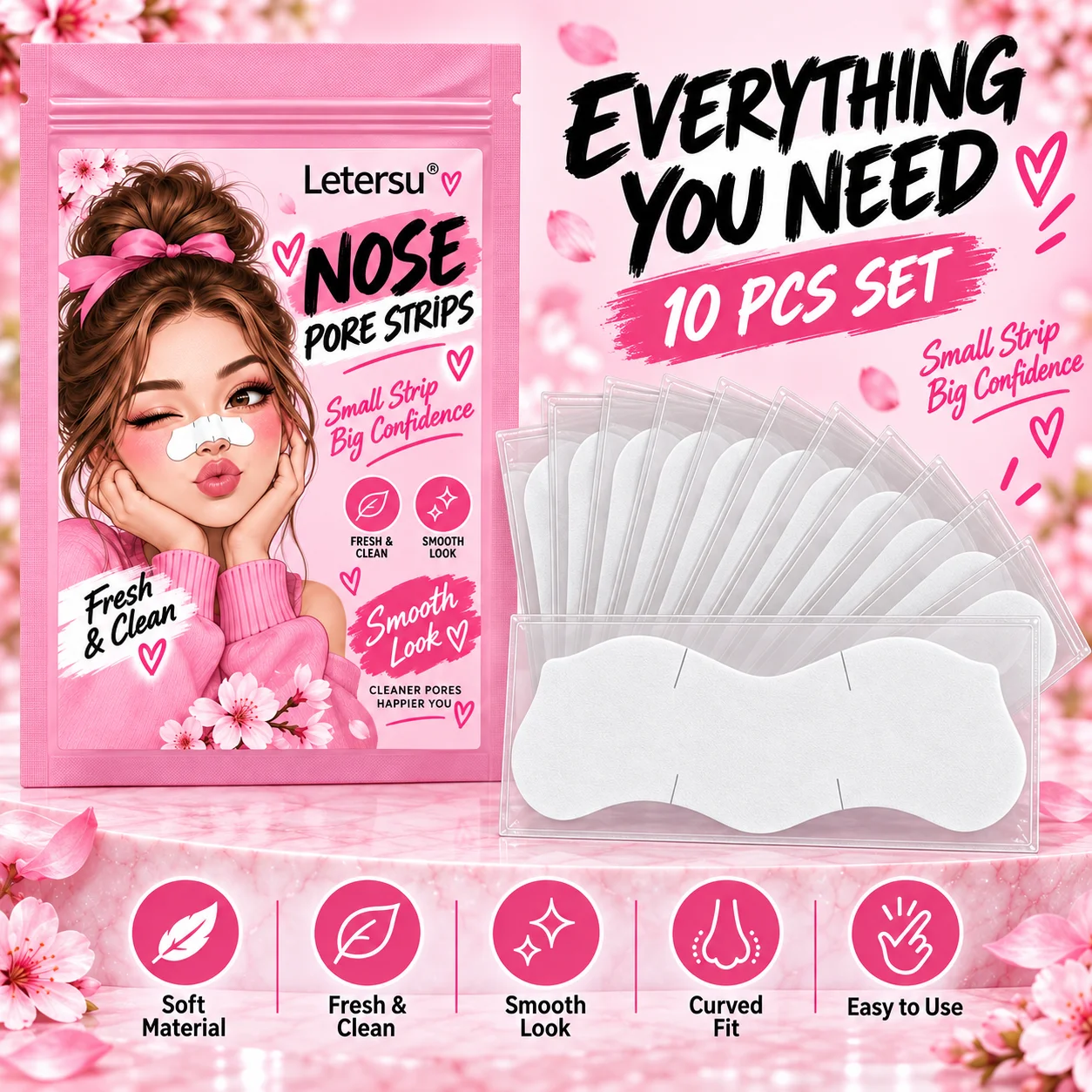 10PCS White Nose Pore Strips, Blackhead Remover Pore Cleansing Nose Patches, Soft Material Curved Fit Easy Use for Men Women