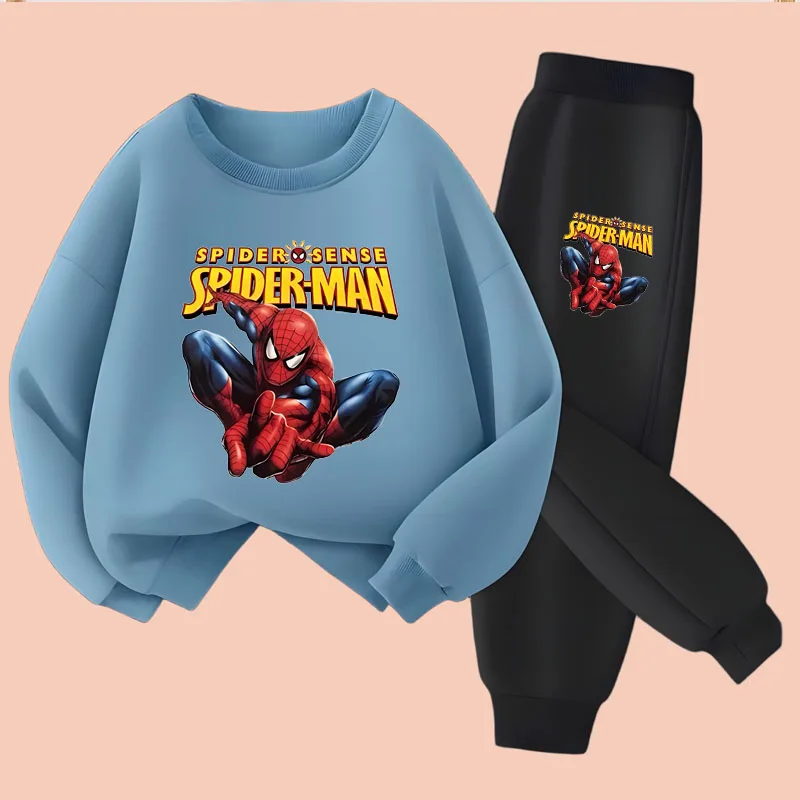 Spring New Style Children's Casual Clothing Sets Anime Spiderman Boys Pullover Long Pant Two Piece Suit Disney Kids Sweatsuit