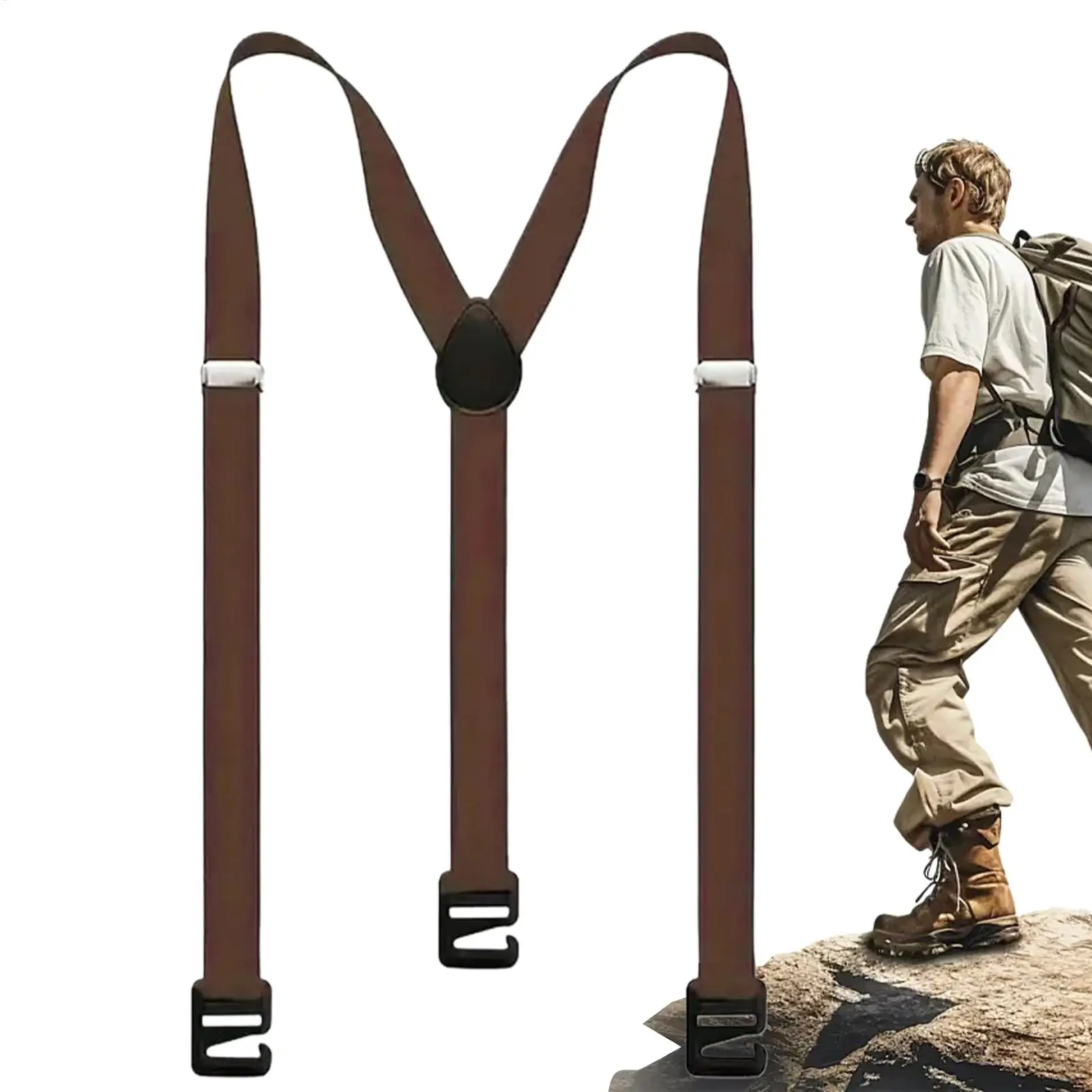 Heavy Duty 2.5cm  Width Mens Suspenders for Dress Pants Adjustable Y-Back Invisible Belt for Outdoor Beach Mountaineering