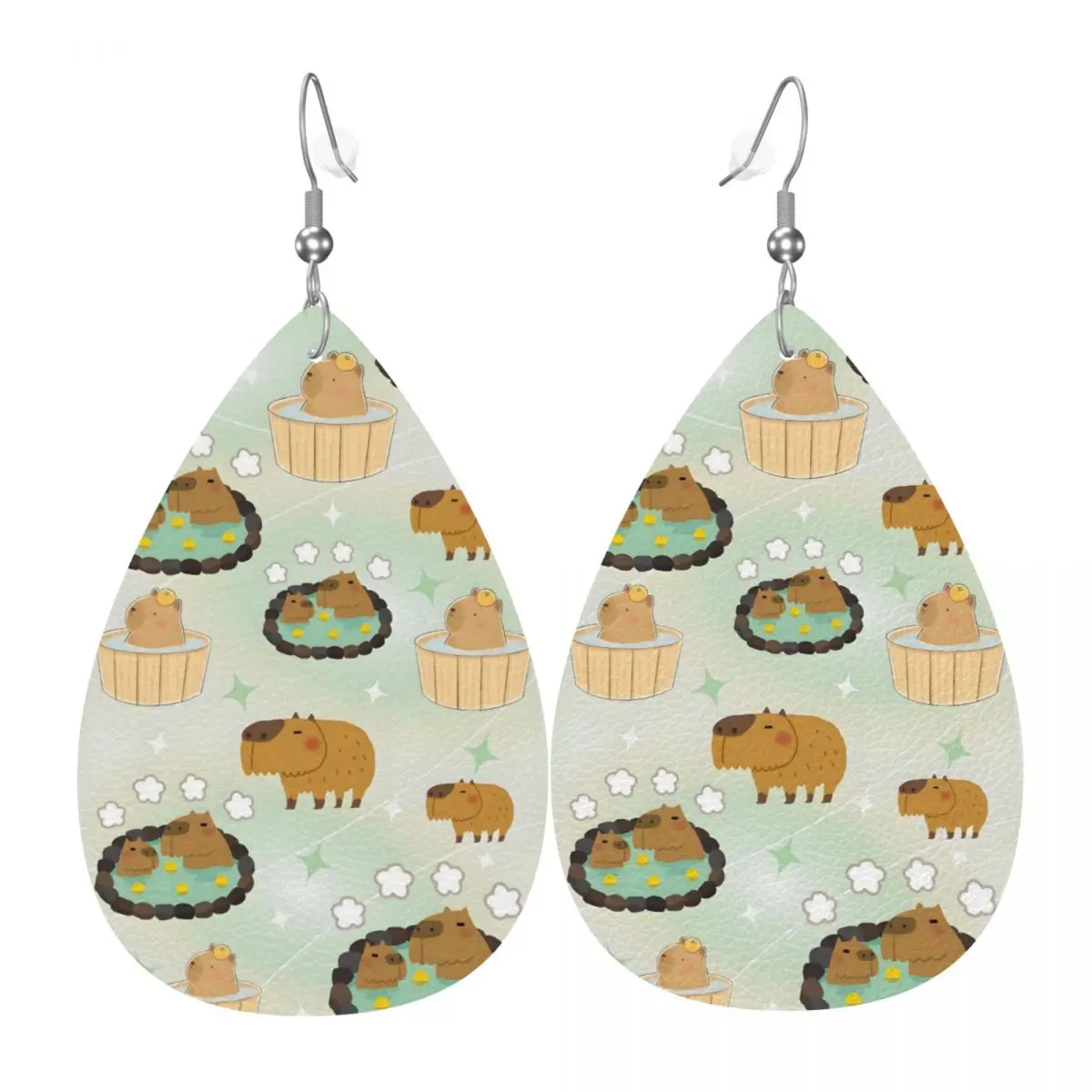 Custom Funny Capybara Leather Teardrop Earrings Personalized For Women Jewelry Accessories For Valentine's Day