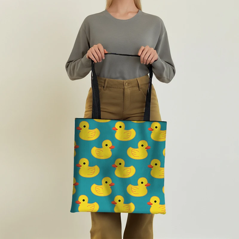 Cartoon Yellow Duck Tote Bags Rubber Duck Pattern Women Handbag Shoulder Bags Reusable Shopping Bag Large Capacity Storage Bag