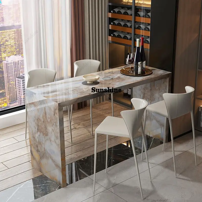 Quartz Stone Breakfast Bar, Kitchen Island with Dining Table & Cabinet, Stain Resistant & High Hardness, Custom Modern