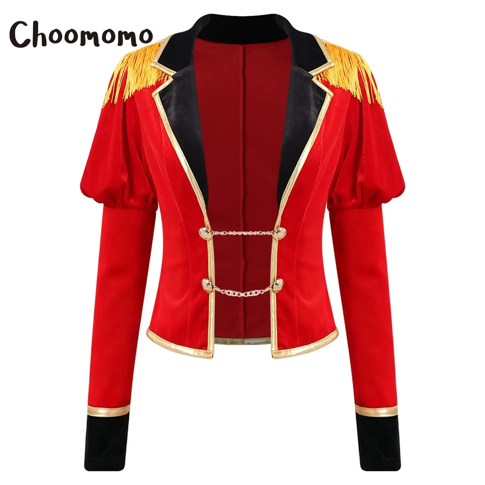 Chaqueta de disfraz de circo para mujer, estilo maestra de ceremonias, con mangas largas abullonadas y flecos en los hombros, abrigo de circo, cosplay de domador de leones para Halloween