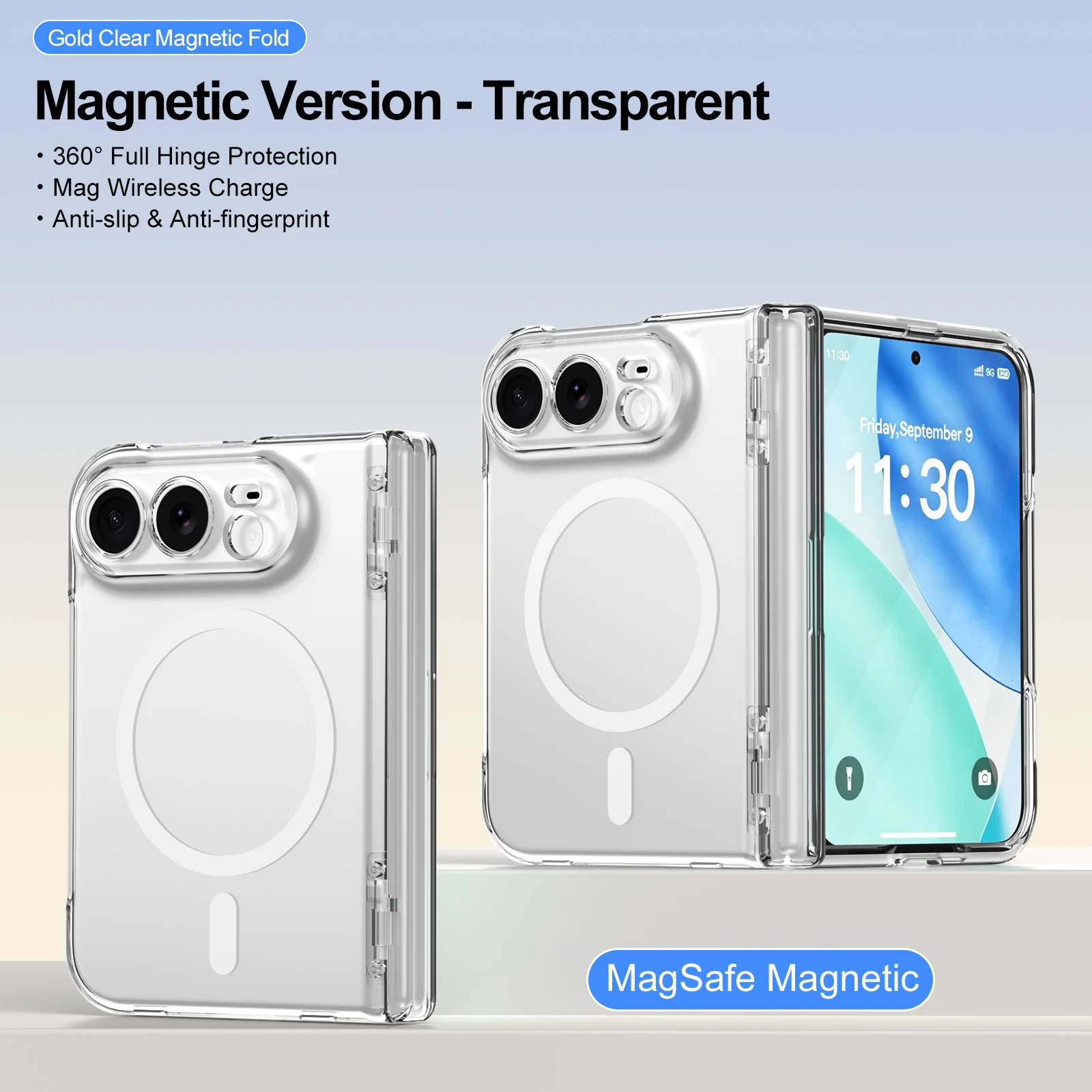 For Magsafe For iPhone Duo Case Transparent Magnetic Wireless Charging Hinge With Tempered Film Shockproof Back Case Accessories