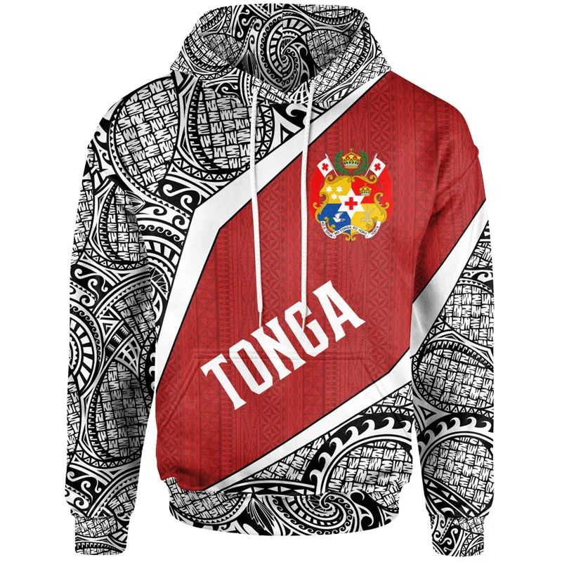 3D Print The Kingdom Of Tonga National Flag Hoodies Tonga Coat Of Arms Graphic Hooded Hoody Vintage Casual Pullovers Sweatshirts