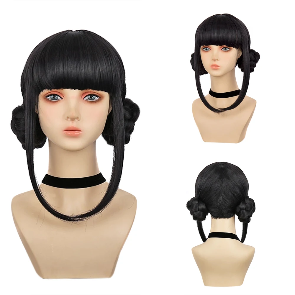 Anime Zoe Cosplay Synthetic Hair Black Dark Purple Double-Loop Temples Suitable For Women'S Daily Party Heat-Resistant Wigs