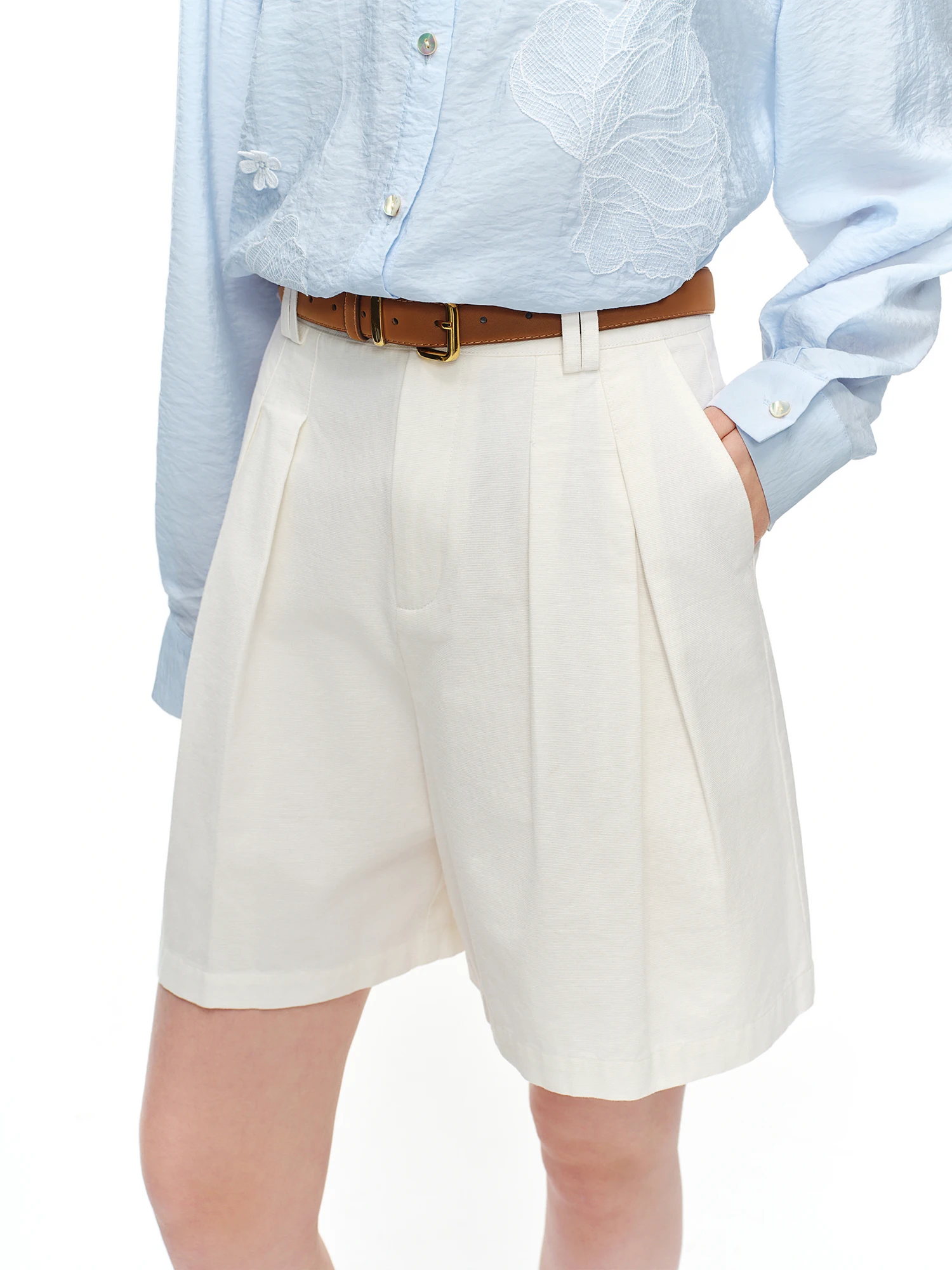 DUSHU High-waisted A-line Wide-leg Shorts White Cool Style Perfect for Summer 2026 Blue Simple Leisure Cotton Cozy Daily
