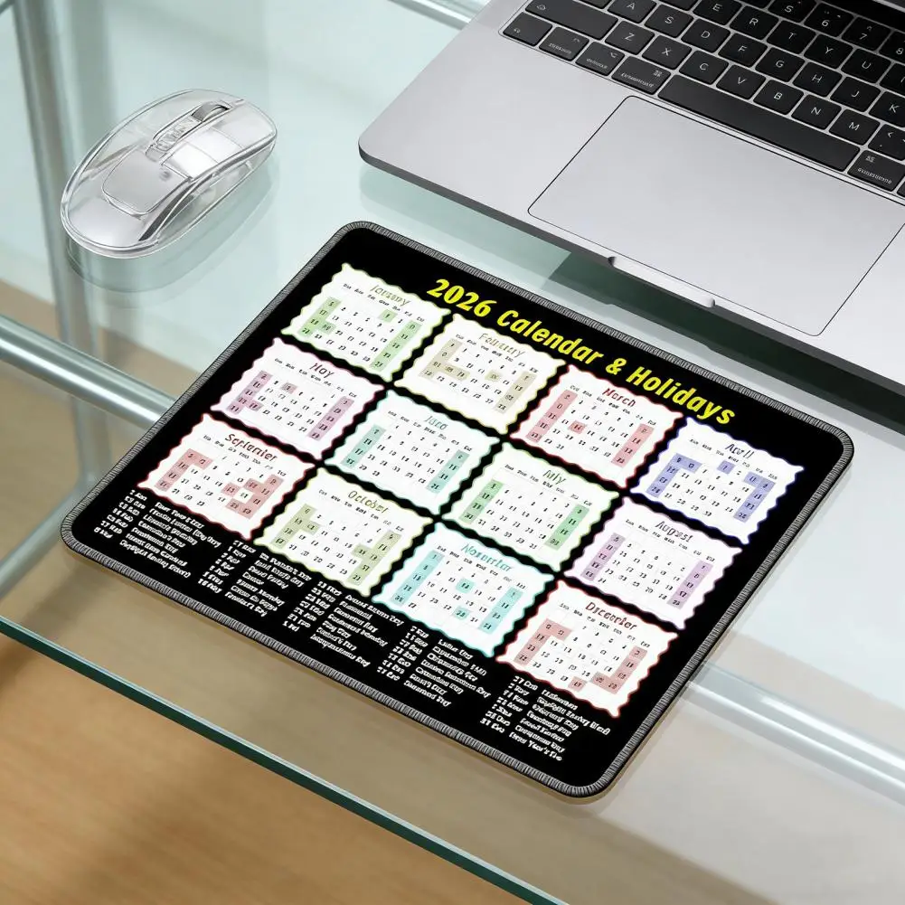 Holiday Calendar Mouse Pad 2026 Desk Calendar Mouse Pad with Full Year Layout Us Holidays Non-slip Waterproof Office for Work