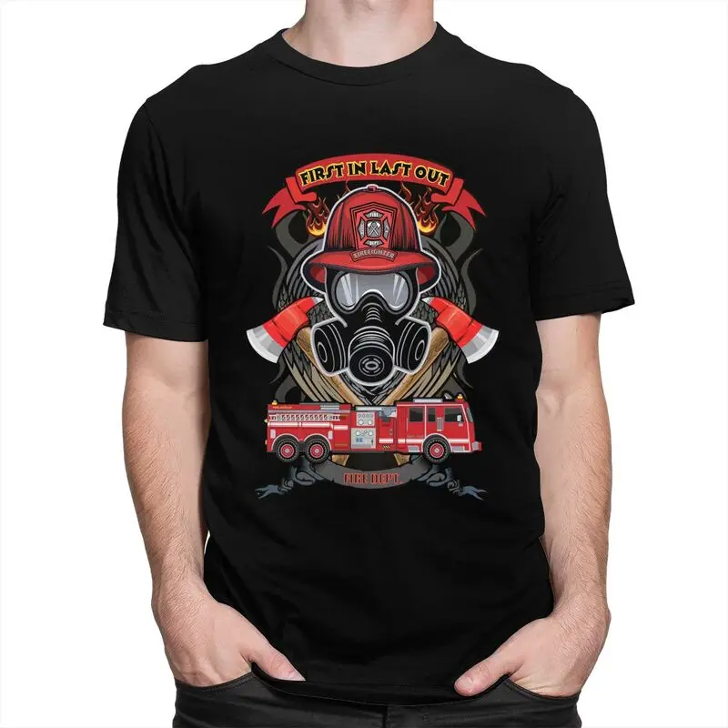 Custom Trendy Vintage Fire Rescue Fireman Skull Firefighter T Shirt Men 100% Cotton T-shirt Casual Tees Fashion Tshirt