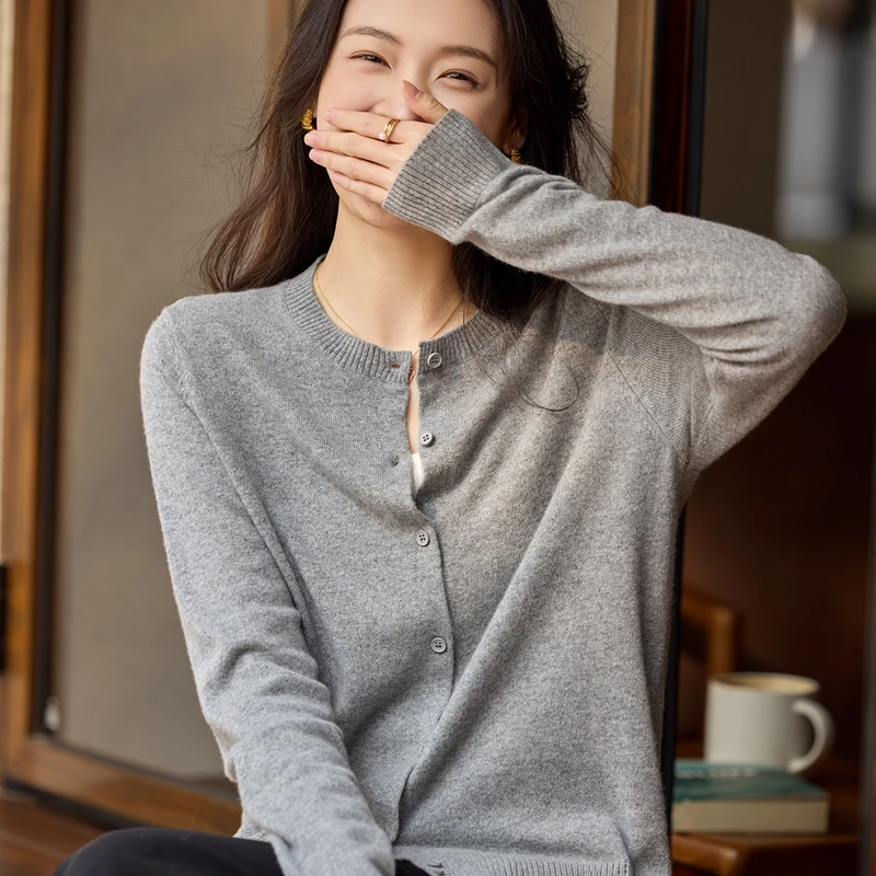 

Basic 100% Cashmere Cardigan Sweater Autumn And Winter Thick Soft Pullover Women Long Sleeve Knitwear Clothing Tops