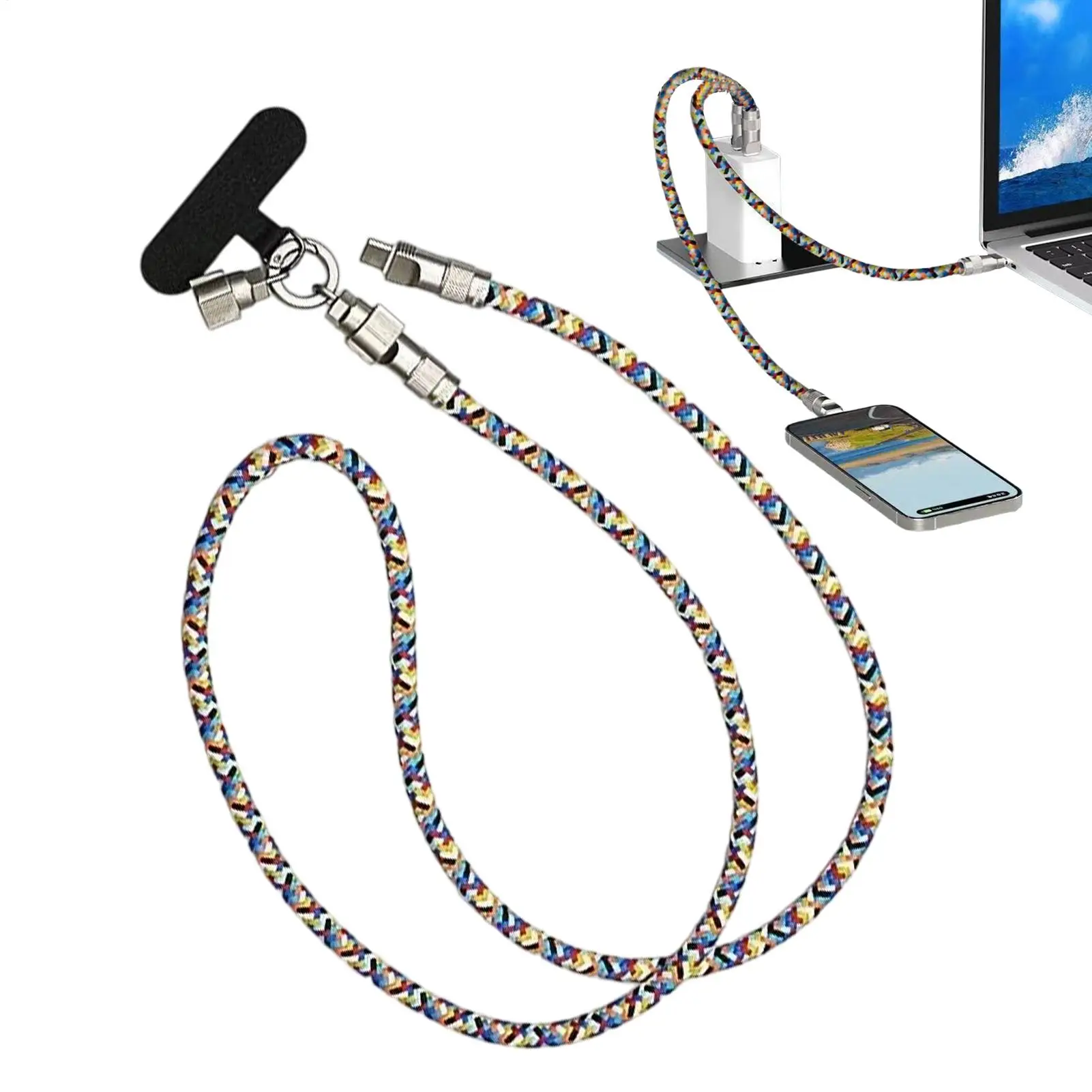Mobile Phone 2 In 1 Lanyard PD 60W C To C Charging Cable Zinc Alloy Lock Double Type-c Cross-body Fast Charging Data Cable