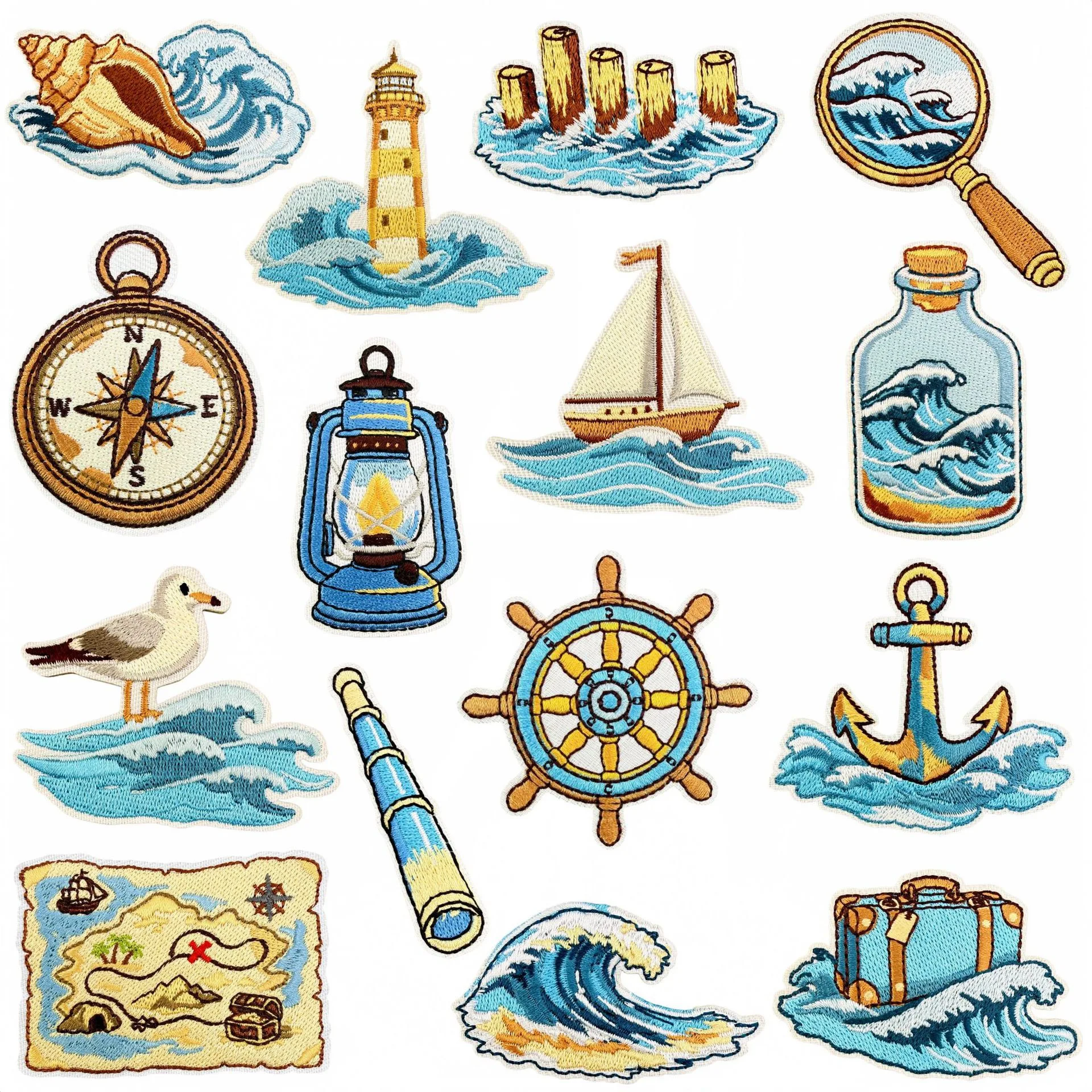 10pcs Embroidered Sailing Adventure Patches Theroadhesive Sea Beach Badge DIY Clothes Patch