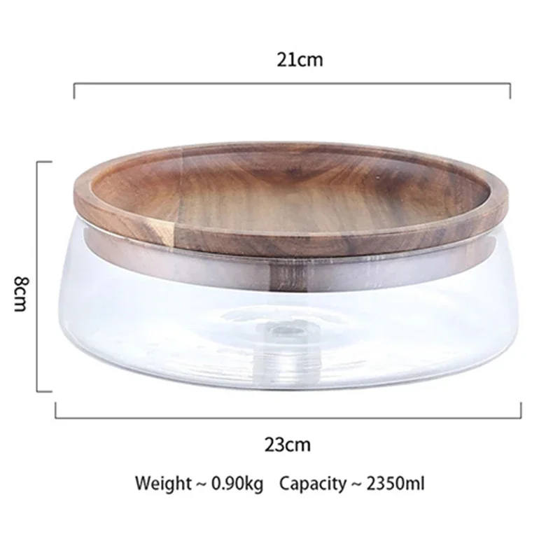 Creative Glass Food Storage Container with Wooden Lid Kitchen Snack Fruit Sealed Jar