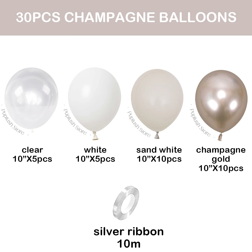 30Pcs Champagne Balloons Set Champagne Gold Cream White Clear Balloons Boho Birthday Engagement Wedding Party Decorations