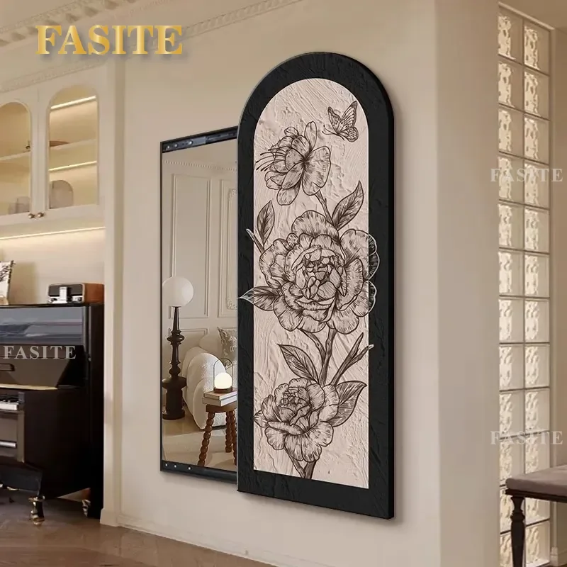 For Medieval French Retro Hidden Full Body Mirror Decorative Painting Push Pull Floral Wall Art Entrance Hallway Home Decor