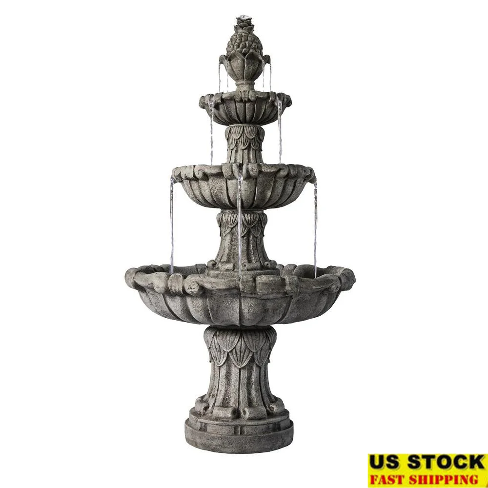 3-Tier Outdoor Water Fountain Bird Bath Garden Decor Relaxing Smooth Water Flow Durable Resin Pump Included Lawn Porch Decor