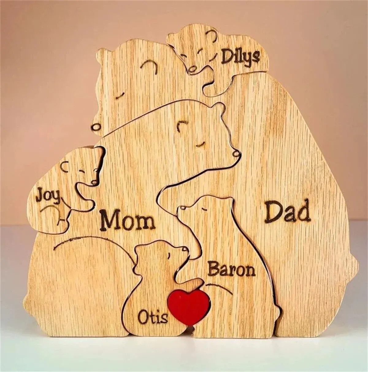 Bear Family Puzzle DIY Wood Ornaments Animal Family Ornaments Free Engraving Custom Name Mother's Birthday Gift Home Decoration