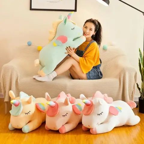 Kawaii Lying Unicorn Plush Toy Stuffed Soft Cute White Pink Horse Appease Doll Pillow for Kids Girls Birthday Gift Room Decor