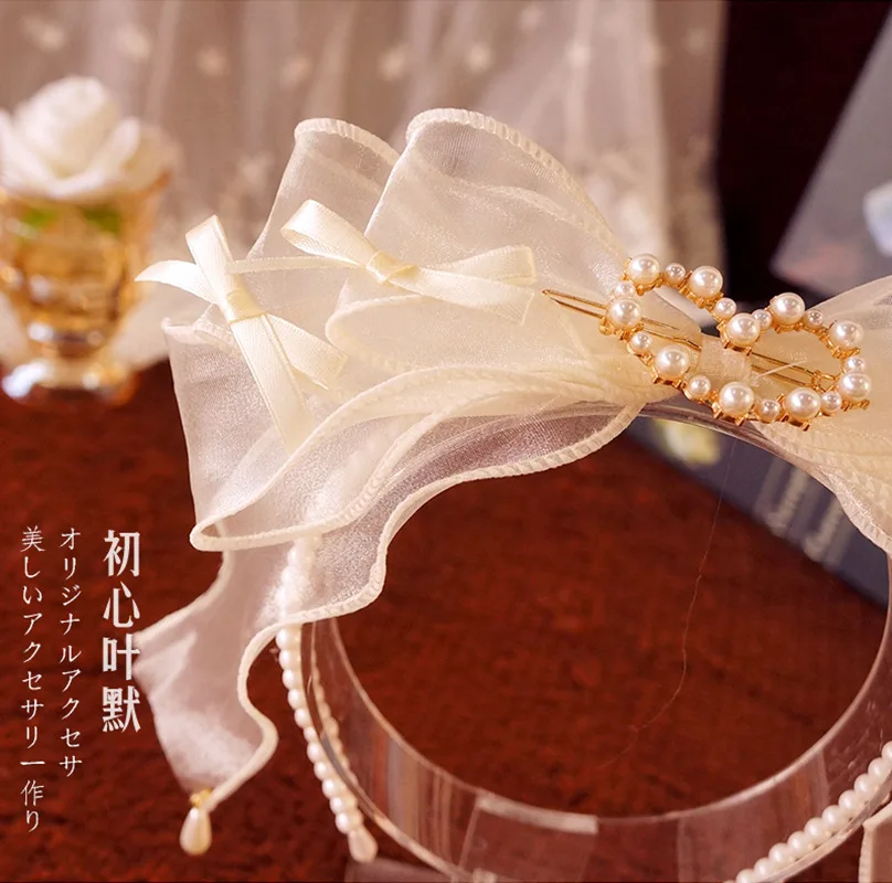 Lolita zubehör perle kc Lolita stirnband prinzessin tiara organza anime bogen lolita haar zubehör