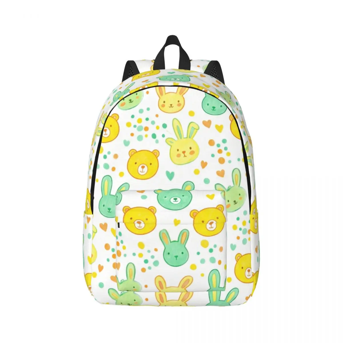 Cute Animal Print Backpack Mixed Bear Bunny Heart Soft Kawaii White Sunny Yellow Mint Girls Bookbag for Valentine Birthday Daily