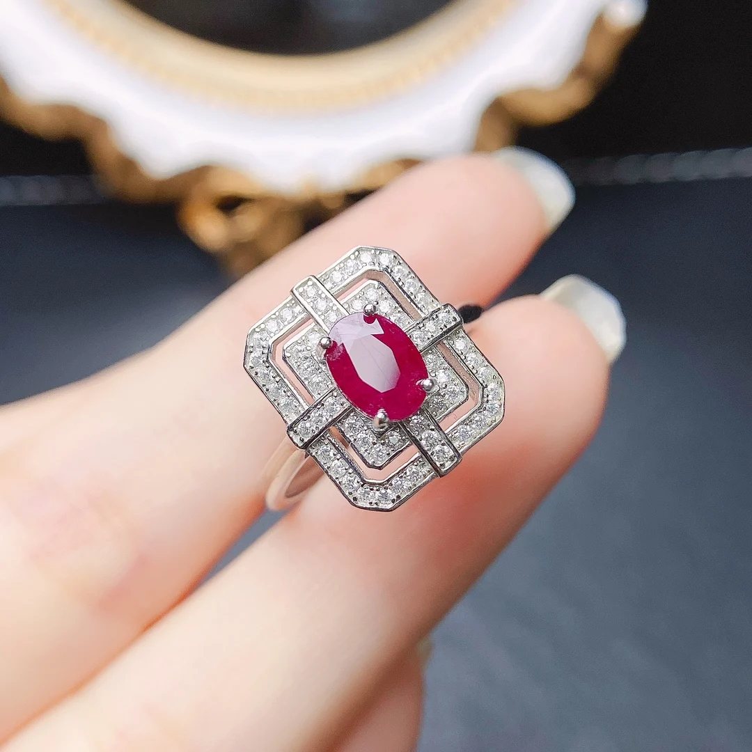 

FS S925 Sterling Silver Inlay 5*7 Natural Ruby Ring With Certificate Fine Fashion Charm Weddings Jewelry for Women MeiBaPJ