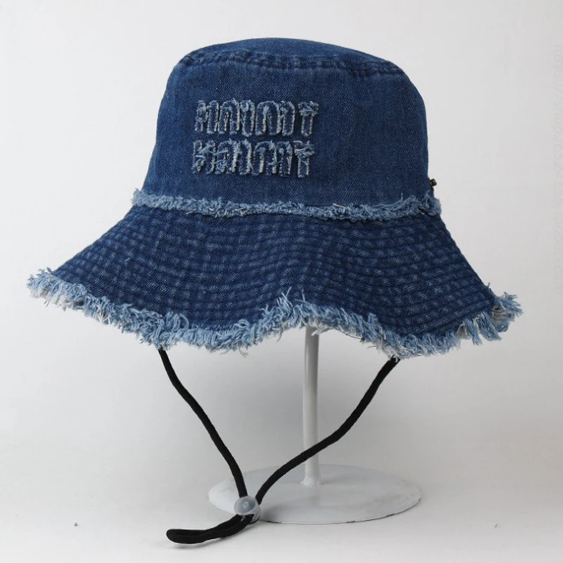 Bucket Hat Denim Jeans Men Women Summer Sun Protection Big Brim Cap Beach Accessory For Fishing Hiking Climbing Outdoor