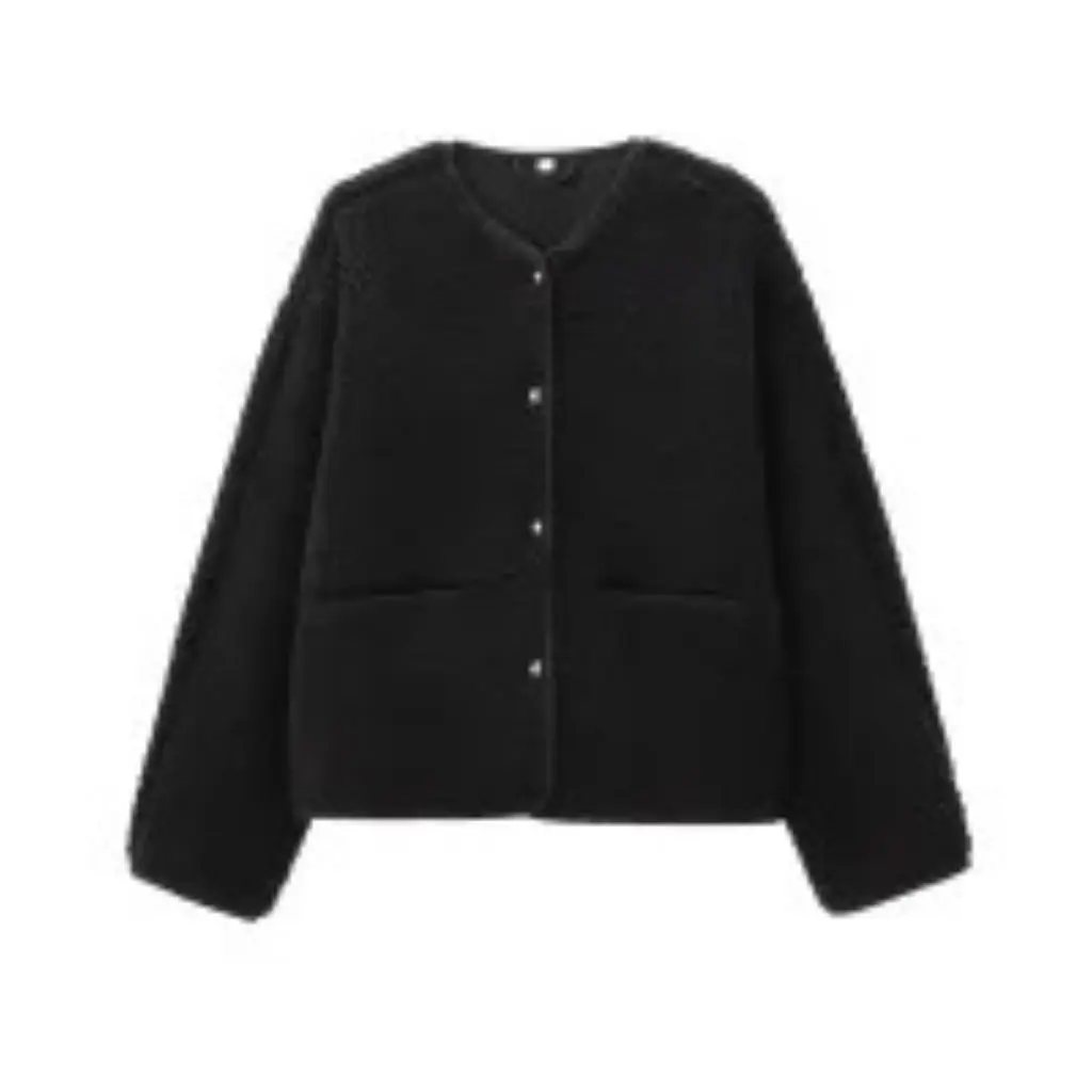 

Women's Autumn Fashion Teddy Velvet Jacket round Neck Solid Color Simple Design Cross-border Style M56856