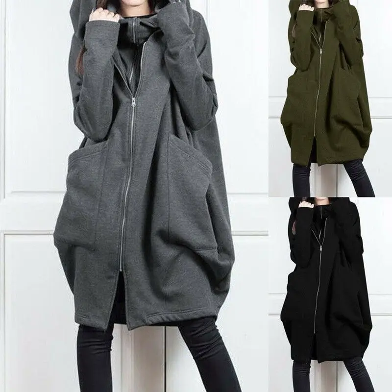 2024 Latest Women's Hoodie, Loose Long Hooded Sweatshirt, Knee-Length and Extra-Long, Solid Color and Warm, Streetwear