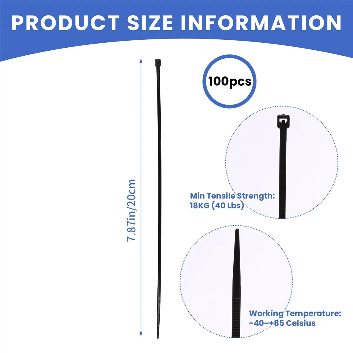 【Limited Offer】100 x Thin Black Cable Tidy Ties Zip Ties Cord Strap Wrap 200mm x 3mm
