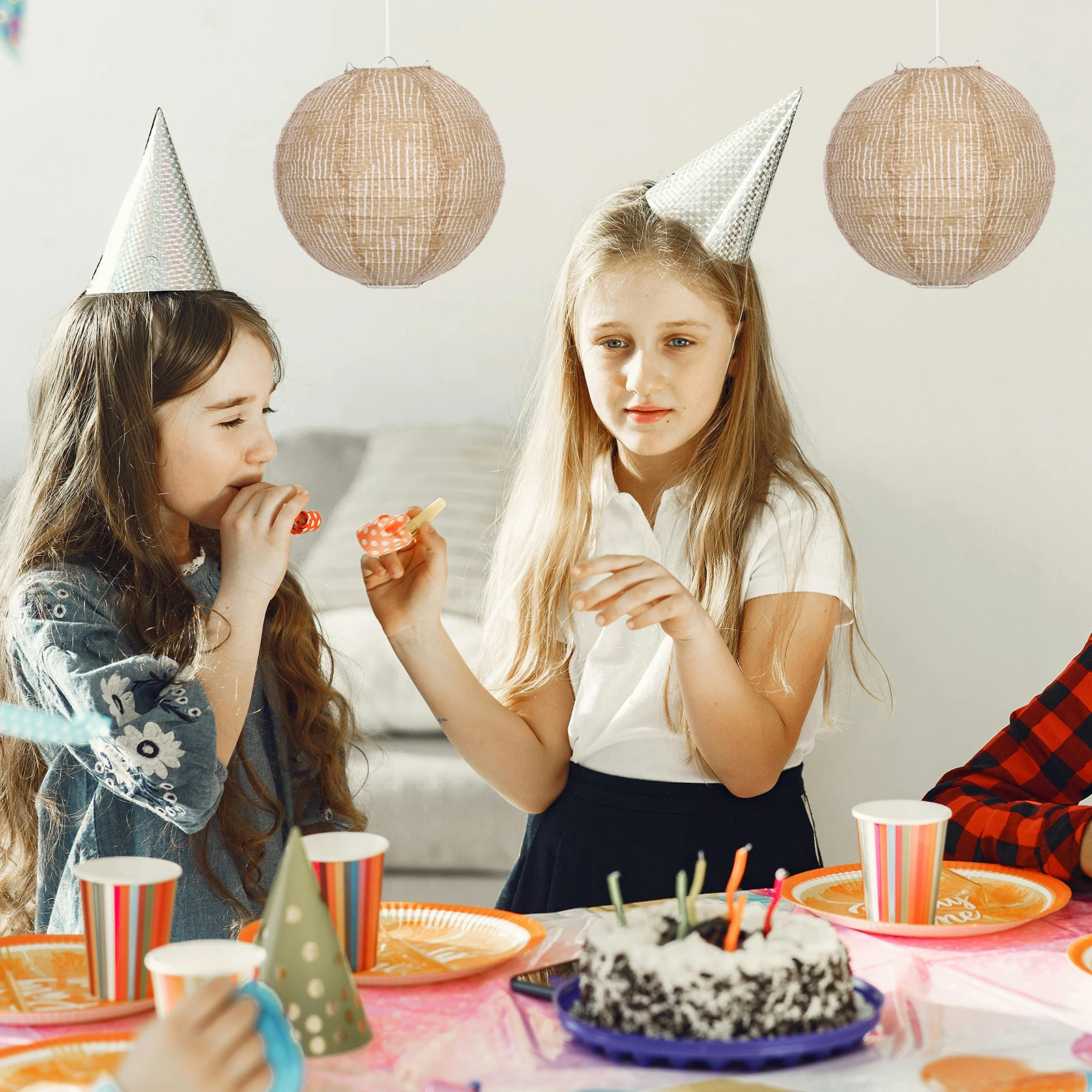 

3Pcs Vintage Burlap Lantern Lampshade Round Hanging Fabric Shade for Rustic Farmhouse Wedding Boho Party Porch Decor