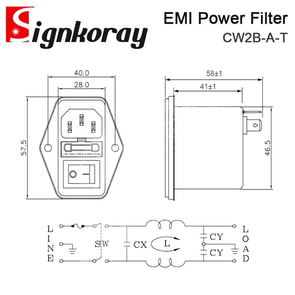 SignkoRay CANNY WELL EMI Power Filter CW2B-3A / 6A / 10A-T with Rocker Switch + Socket Connector