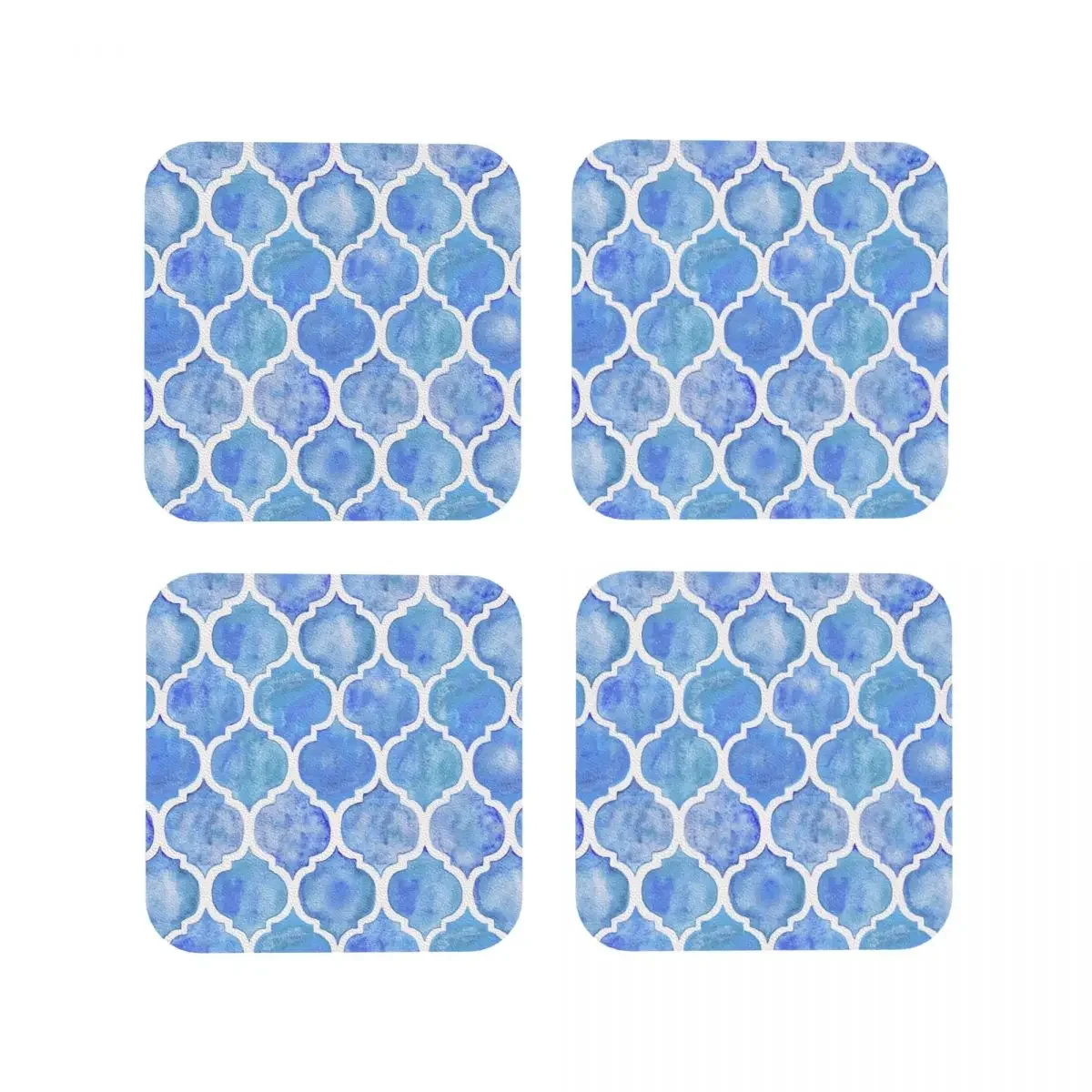 Cornflower Blue Moroccan Watercolor Coasters Coffee Mats Leather Placemats Cup Tableware Decoration & Accessories Pads for Home