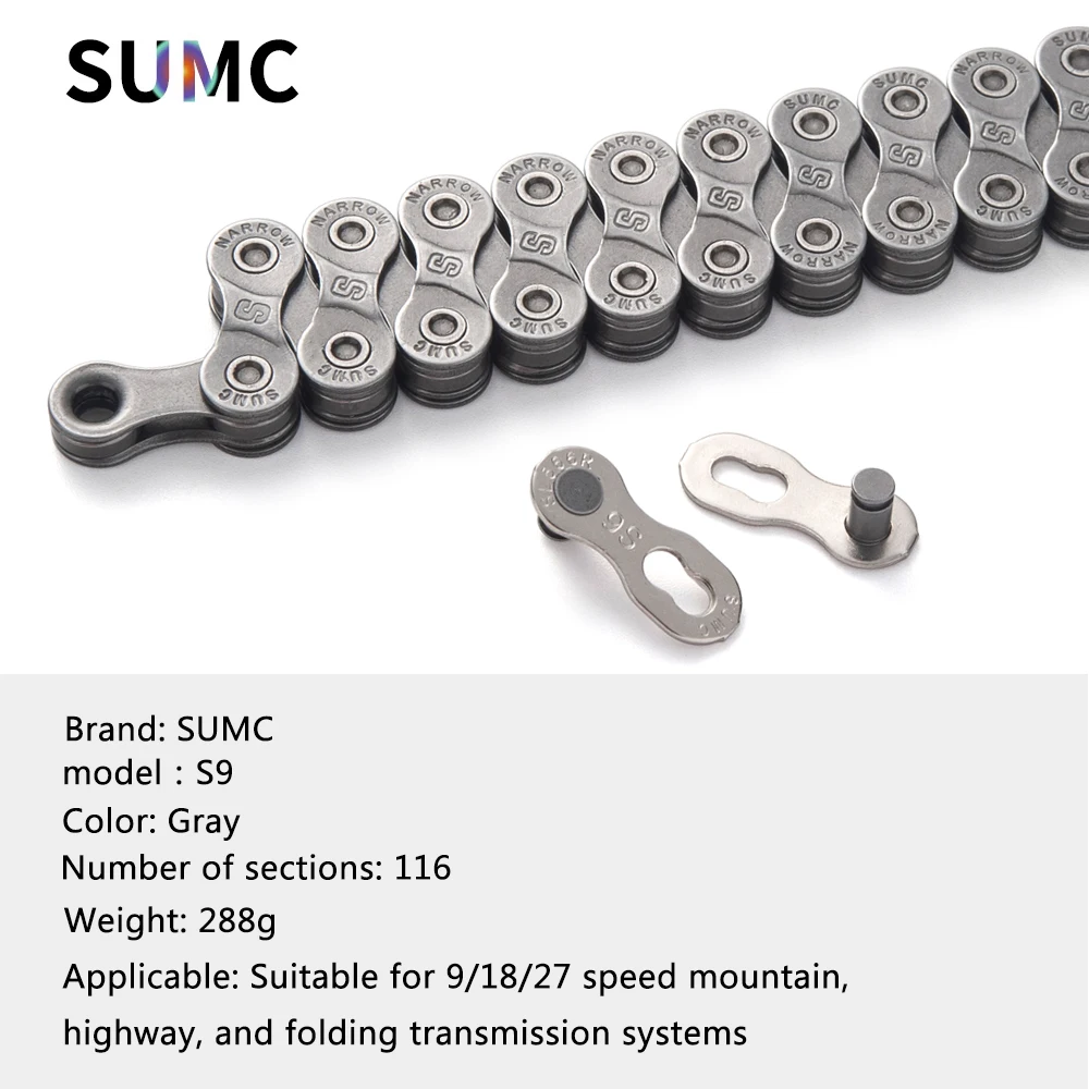 SUMC Bicycle Chain  8/9/10/11/12 Speed for MTB Road Folding Bike Gray Silvery Chains