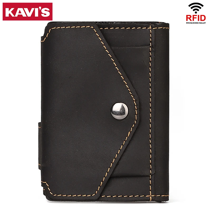 KAVIS Men's multi-card card holder solid color casual three-fold wallet RFID coin bag