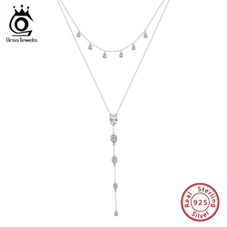 ORSA JEWELS Real 925 Sterling Silver Necklace with CZ Classic Waterdrop Choker Chain Fashion Colar for Women Fine Jewelry BQN16