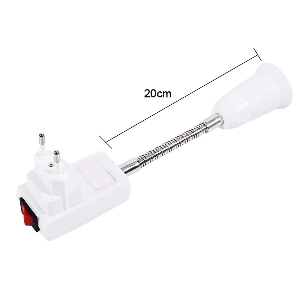 2PCS E27 Socket Adapter with Switch EU Plug Flexible Light Bulb Lamp Holder Extension Adapter Converter Screw Socket