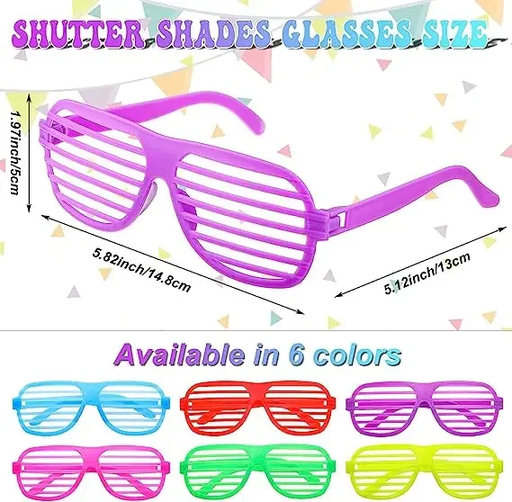 6pcs Shutter Shades Glasses Shutter Sunglasses Neon Color Shutter Eyewears Neon Blinded Glasses Party Favors Birthday Christmas