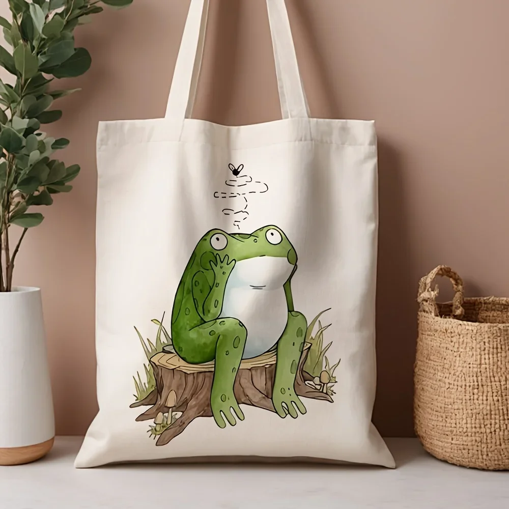 Aliexpress 1pc, Frog Illustration Canvas Tote Bag Reusable Grocery Bags (35.05cm x 40.13cm), Stylish Shoulder Bag for Daily Shopping, Groce - Aliexpress Deal