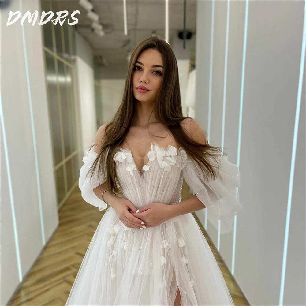 Vestidos De Novia elegantes con escote Corazón, Vestidos De Novia bohemios, flores populares en 3D, manga abombada, Vestidos De Novia elegantes