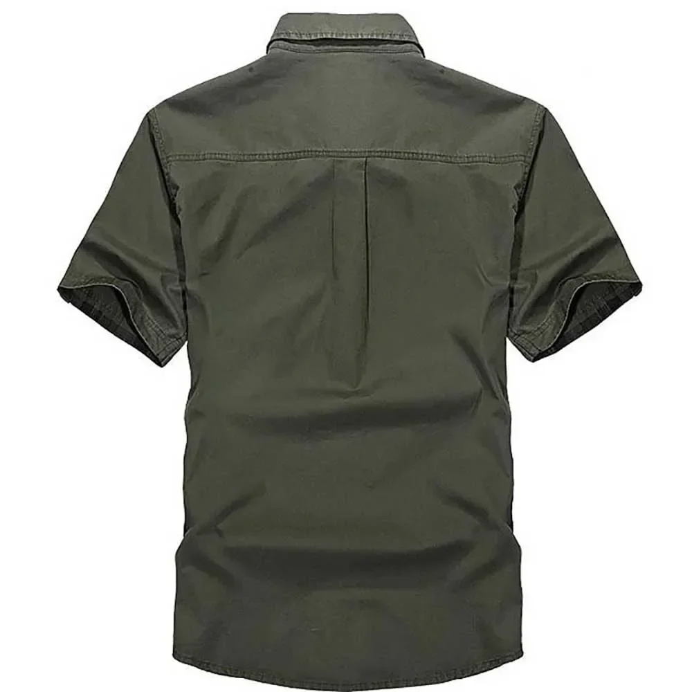 Camisas informales de algodón para hombre, camisas holgadas de manga corta con cuello vuelto, Tops de estilo militar, novedad de verano, 2024