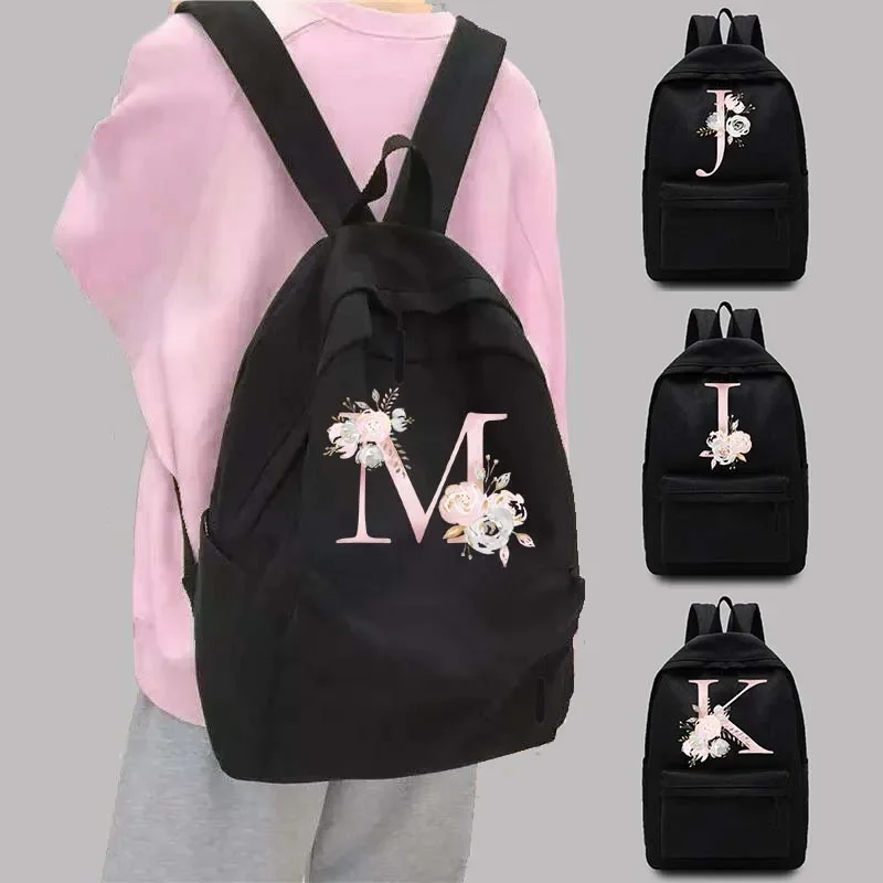 

Women's Backpack Teen Universal College Backpack Shoulder Laptop Bag Pink Flowers 26 Letters Print Commuter Sports Backpacks