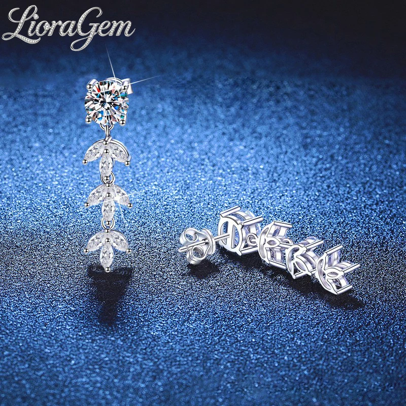 LioraGem Creative Wheat Tassel Moissanite Stud Earrings, Elegant 1-Carat Earrings for Women Platinum PT950 Stamp