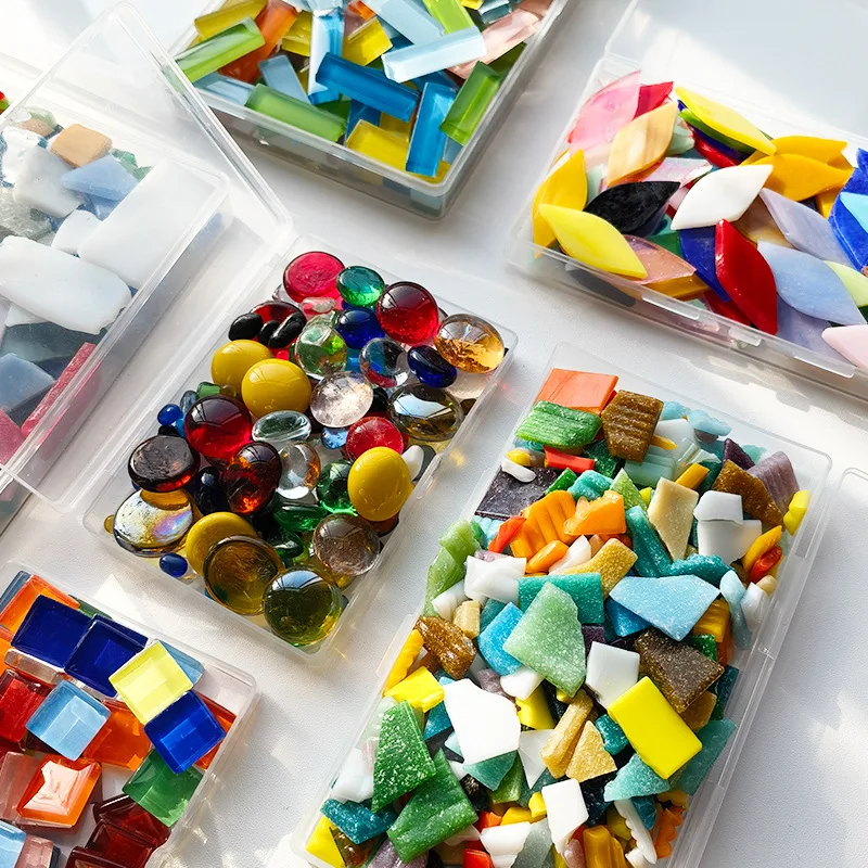 Mosaico en caja hecho a mano, material DIY, cristal, pequeña baldosa de cerámica, ladrillos de colores, hecho a mano para niños