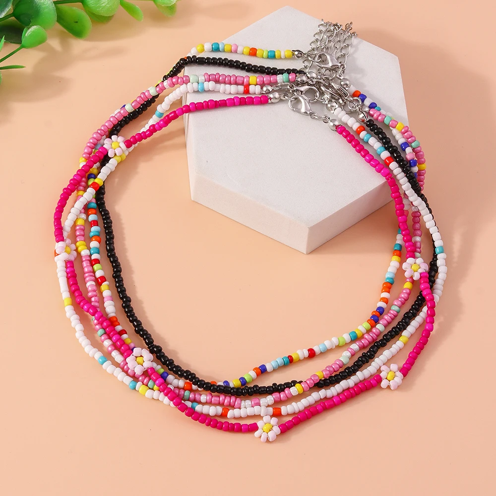 Aihua handgemachte Böhmen bunte Rocailles Perlen Blumen Halskette für Frauen Kinder Freundschaft Halskette ethnische Strand Party Geschenke – Detail 9