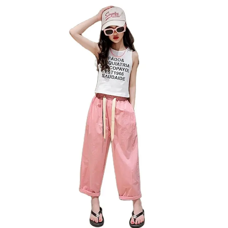 

Summer Baby Girls Clothes Big Kids Cool T Shirt+Pant 2pcs/set Child Causal Teenage Fashionable Clothing sets Girls Outwear Shirt