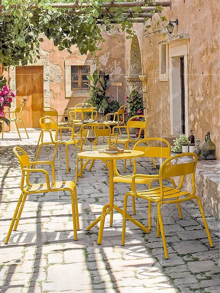 Courtyard Balcony Occasional Table and Chair Combination Outdoor Long Coffee Shop Small round Small Tea