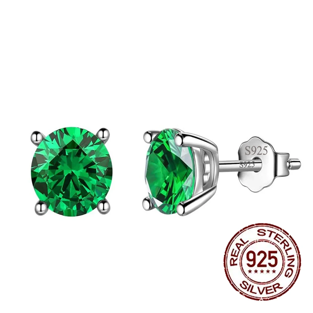 CWWZircons Dainty 925 Sterling Silver Emerald Green Cubic Zircon Gem Stones Stud Earrings for Women Party Jewelry Gift SE049