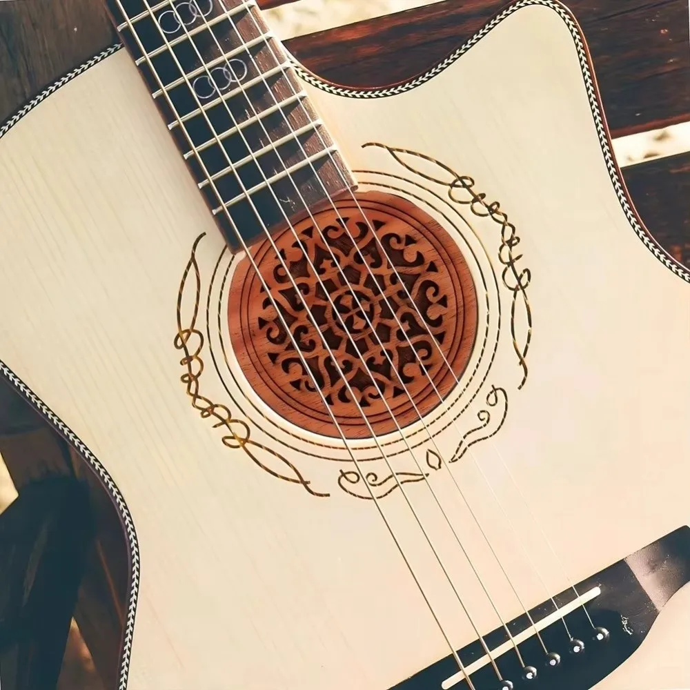 Wood Guitar Soundhole Cover Decorative Cutout Round Shape Acoustic Guitar Accessory Anti-Feedback Carved Pattern