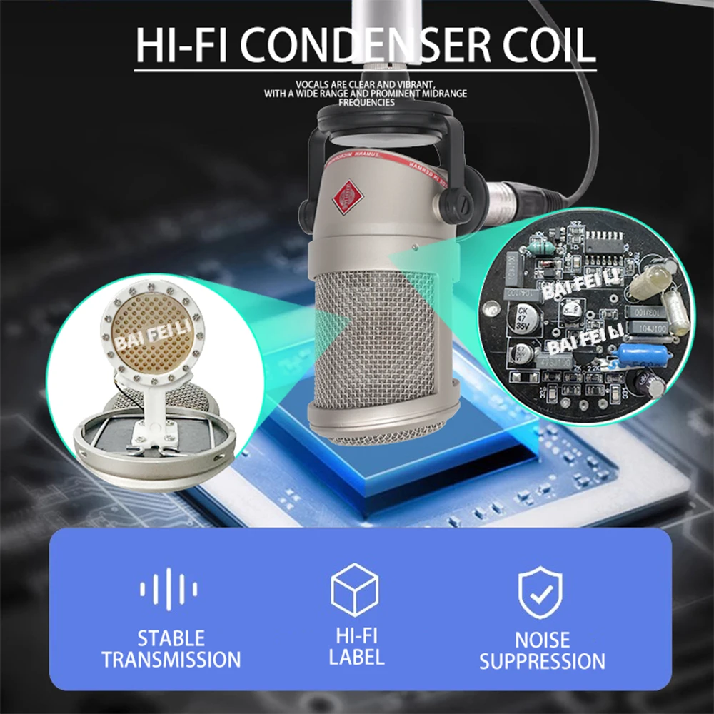 BAIFEILI BCM104 Professional Desktop Studio Condenser Microphone XLR Premium Shock Mount Design for High-Fidelity Recording