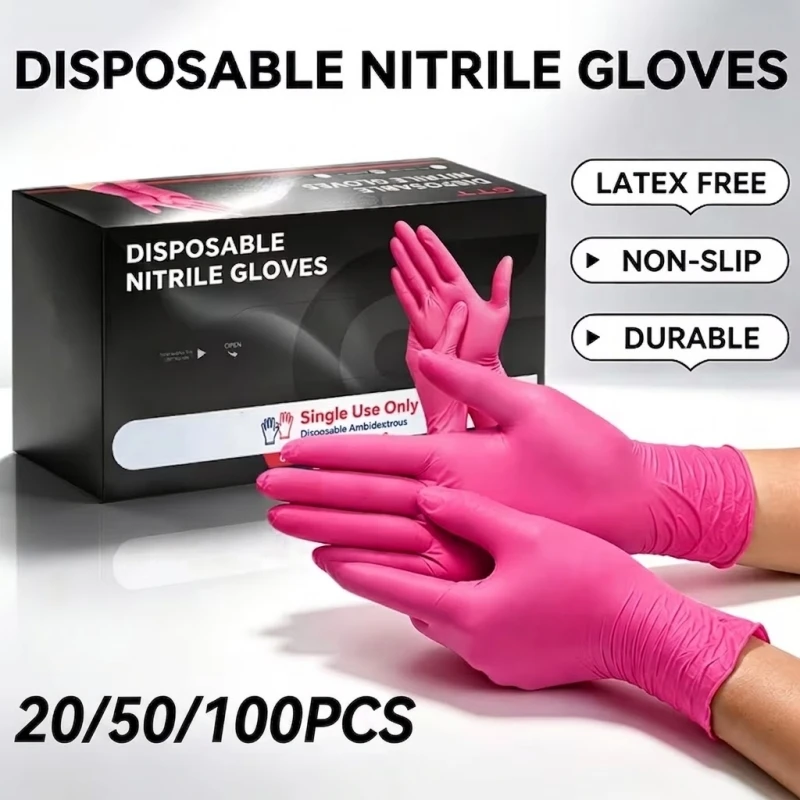200/100/20PCS Fuchsia Gloves Disposable Pink Latex Free Household Cleaning Gloves for Women Cooking Kitchen Beauty Tattoo Salon